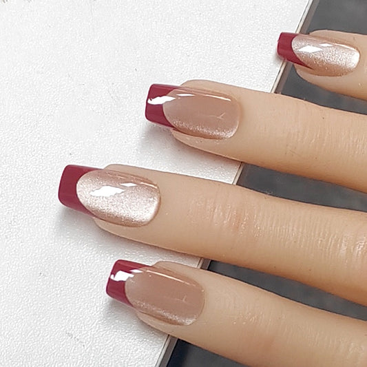 Nails-099-Cat Eye Reflection Premium Red Tip Nails