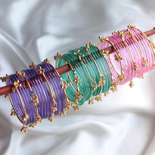 Nova Jellyluxe Glass Kashmiri Bangle Set-4 Golden Bangles with Glass Churiyaan