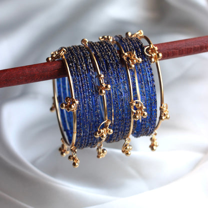 Majesty Raindrop Kashmiri Bangle Set-4 Golden Bangles with Glass Churiyaan