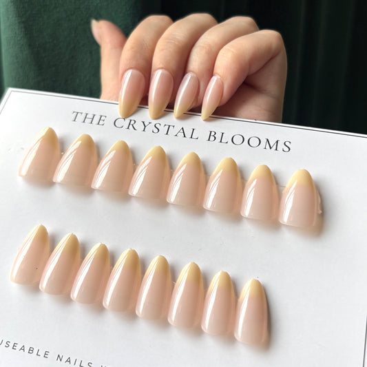 Nails-765-Realistic French L.Yellow nails- Free 24pc Sticker Sheet included