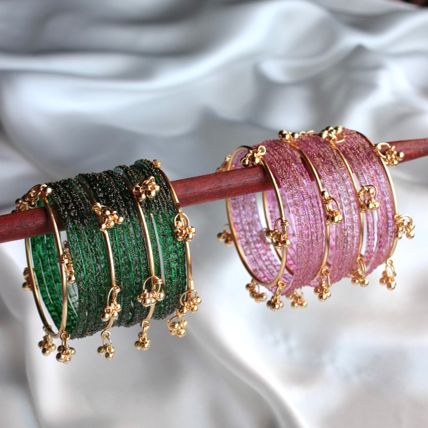 Majesty Raindrop Kashmiri Bangle Set-4 Golden Bangles with Glass Churiyaan
