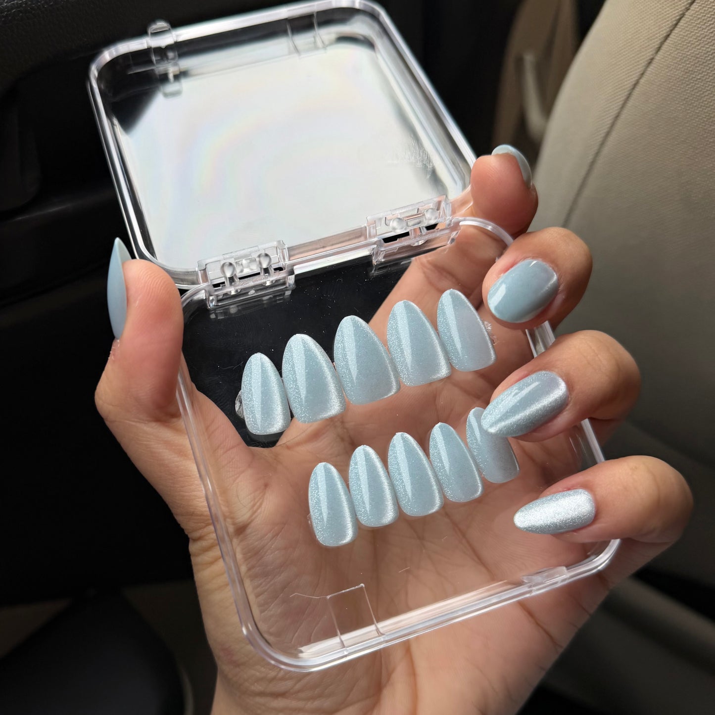[PREMIUM] Handmade Blue Cat-eye Reflective Nails-857- Free 24 pc Sticker Sheet  included