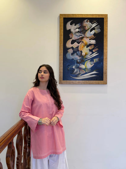 Pink Classic Farshi Set - 2 pc Stitched