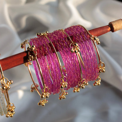 Majesty Raindrop Kashmiri Bangle Set-4 Golden Bangles with Glass Churiyaan