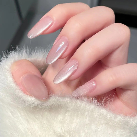 Cat eye Nails-196-Medium Length Almond nails- Free 24 pc Sticker Sheet included