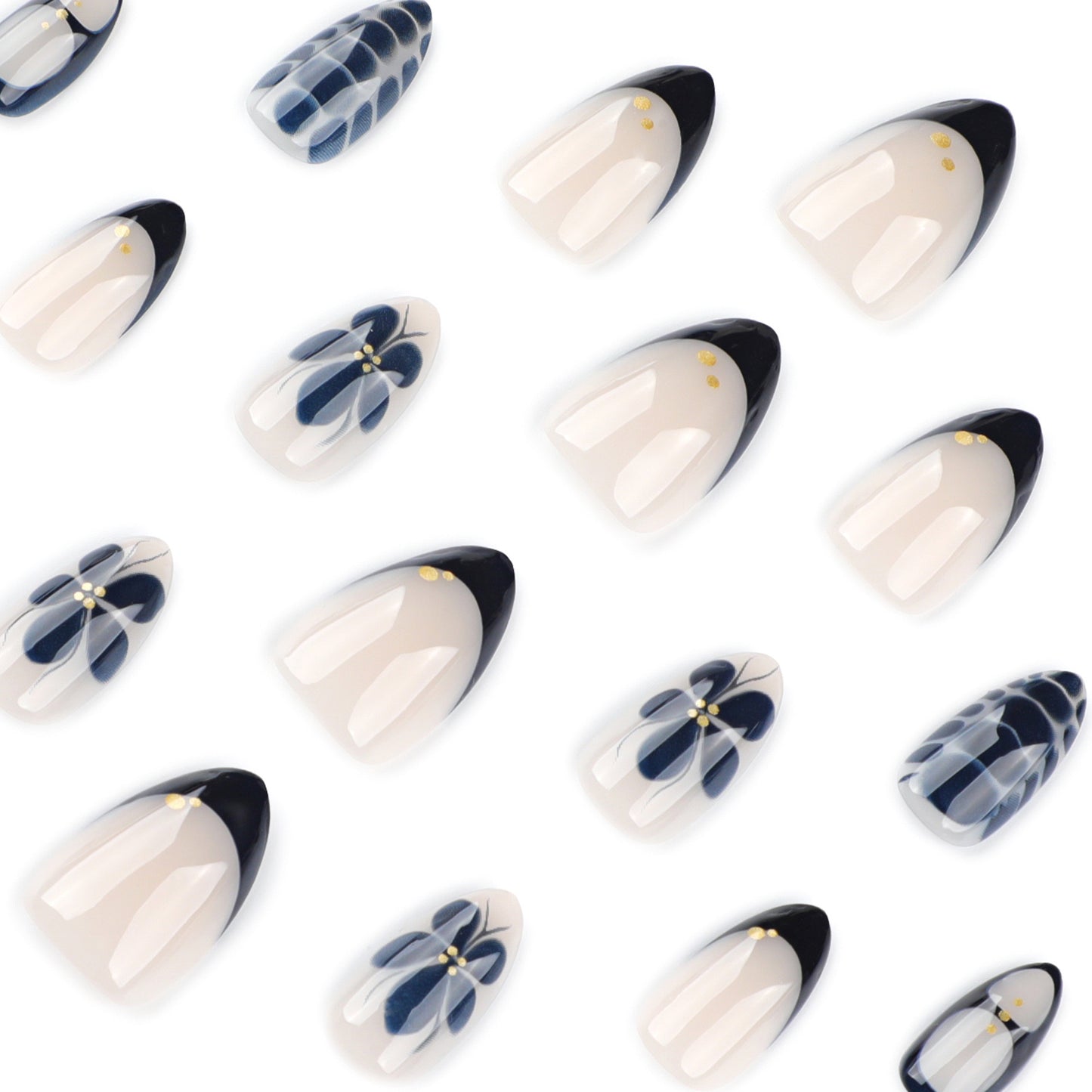 Nails-4046-Medium Length Almond nails- Free 24 pc Sticker Sheet included