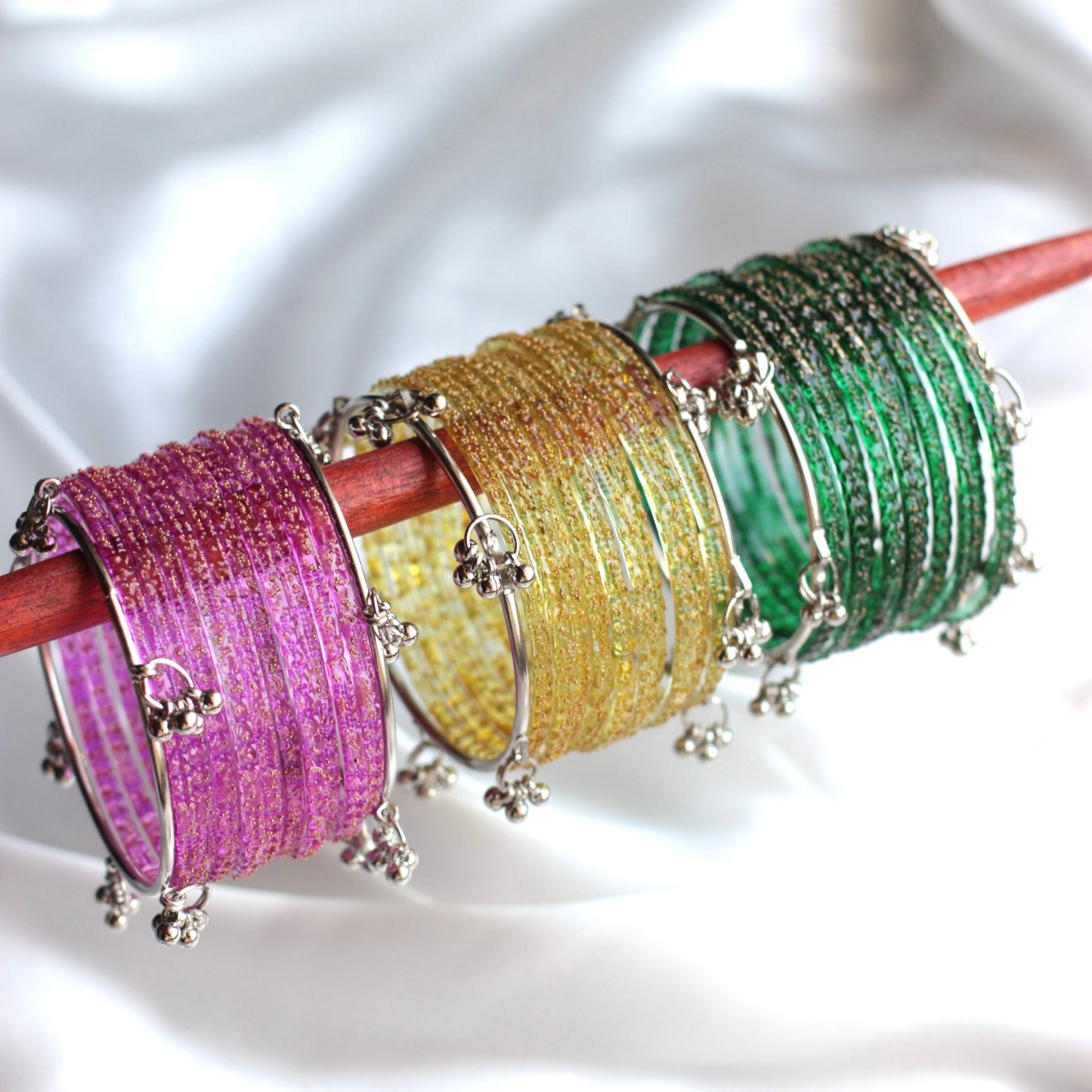 Mehfil Raindrop Kashmiri Bangle Set-2 Silver Bangles with Glass Churiyaan