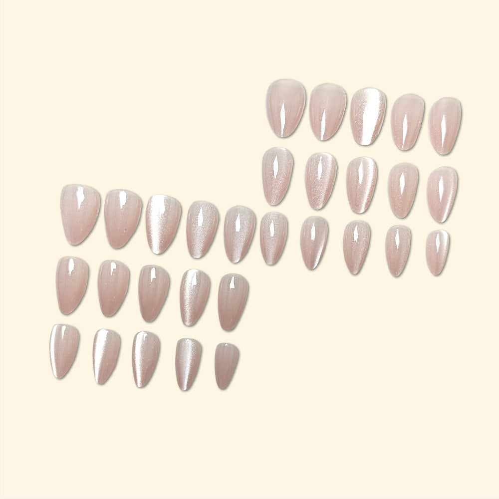 3D Handmade Cat-eye Pink + Shimmer Nails - 1886-Free 4 pc nail kit included