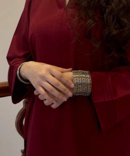 Redish Maroon Classic Farshi Set - 2 pc Stitched