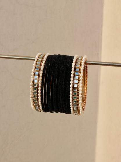 Velvet Bangle Set-10-Black
