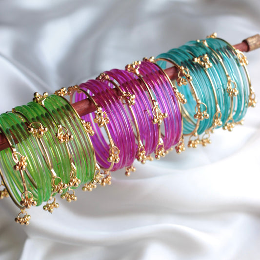 Nova Jellyluxe Glass Kashmiri Bangle Set-4 Golden Bangles with Glass Churiyaan