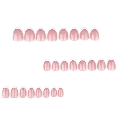Glitter french Nails-Mid length Almond nails- 3827-Free 4-pc Nail-kit included