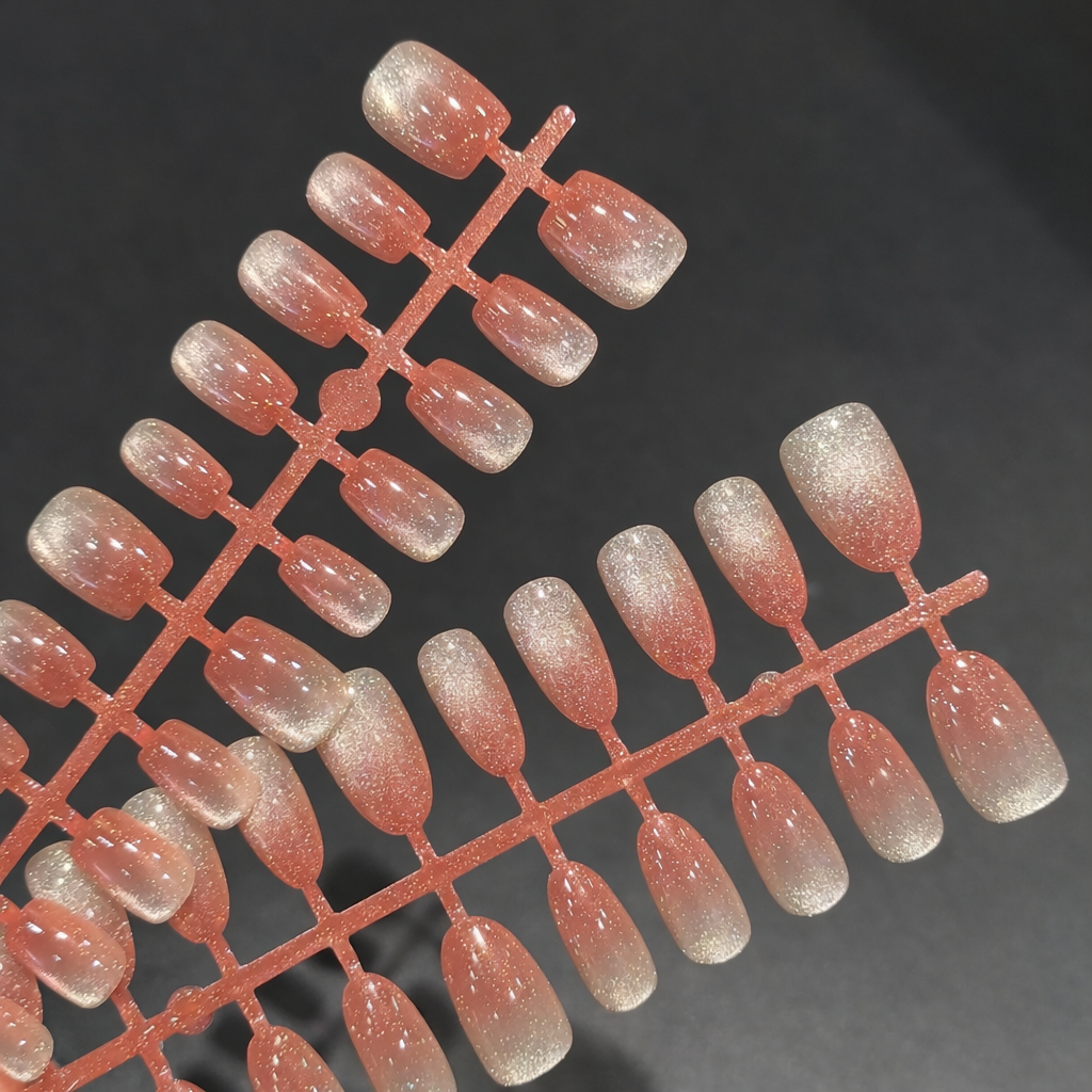 [PREMIUM] Handmade Cat-eye Reflective Nails-408- (Long Round shape- 30 nails) Free 24 pc Sticker Sheet  included