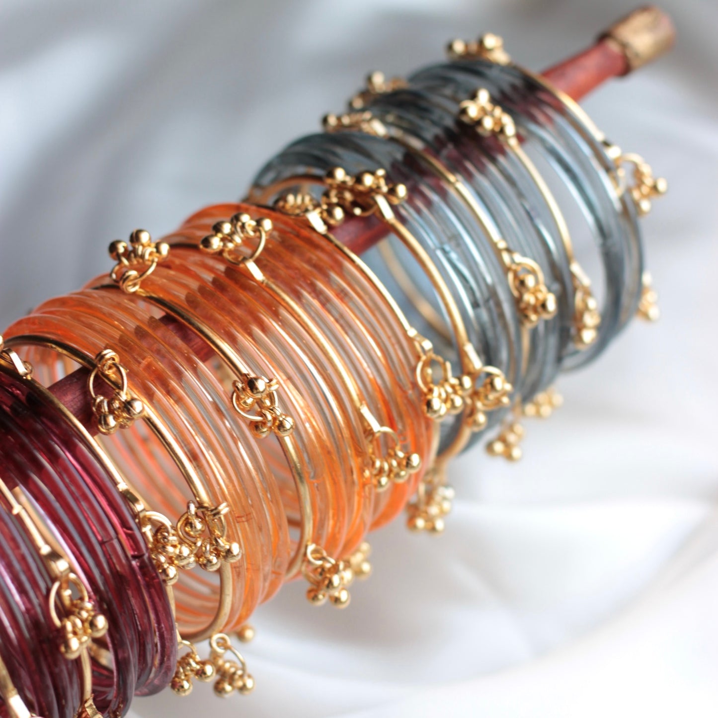 Nova Jellyluxe Glass Kashmiri Bangle Set-4 Golden Bangles with Glass Churiyaan