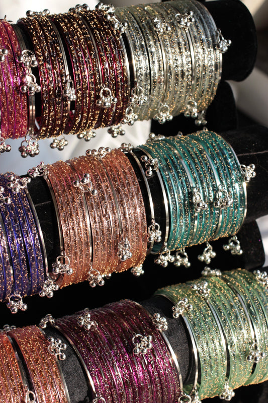 Kashmiri with Glass Bangles-Silver with Multi-2