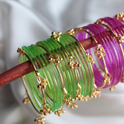 Nova Jellyluxe Glass Kashmiri Bangle Set-4 Golden Bangles with Glass Churiyaan