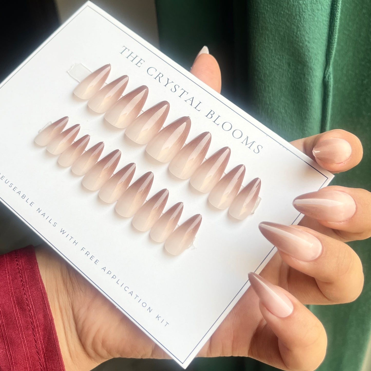 Ombre Brown Nude Nails-Mid length Almond nails-3587-Free 24-pc Sticker Sheet included