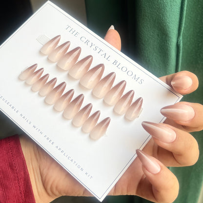 Ombre Brown Nude Nails-Mid length Almond nails-3587-Free 24-pc Sticker Sheet included