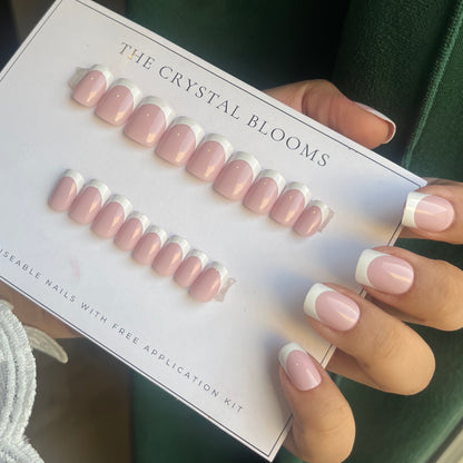 French Nails -263-Almond nails- Free 24pc Sticker Sheet included