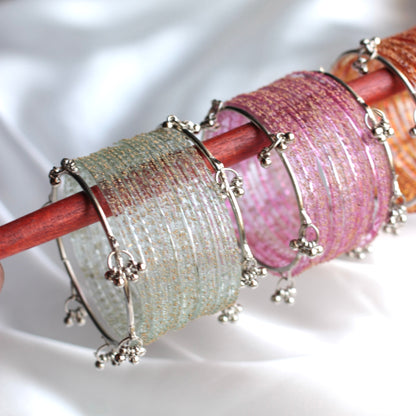 Mehfil Raindrop Kashmiri Bangle Set-2 Silver Bangles with Glass Churiyaan
