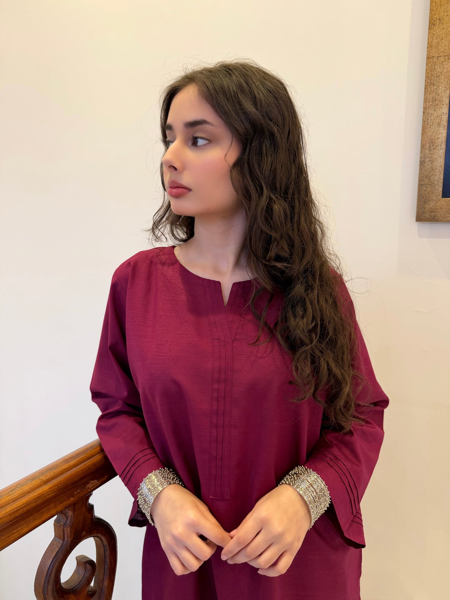 Plum Classic Farshi Set - 2 pc Stitched