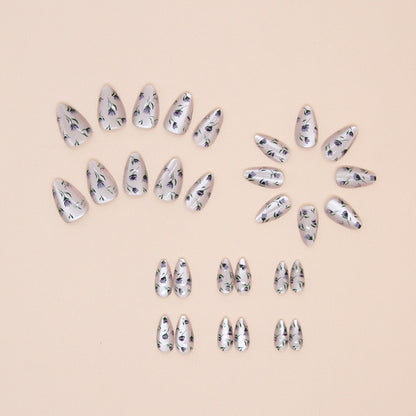 Cateye Printed Nails-1550-Medium Length Almond nails- Free 4 pc nail kit included