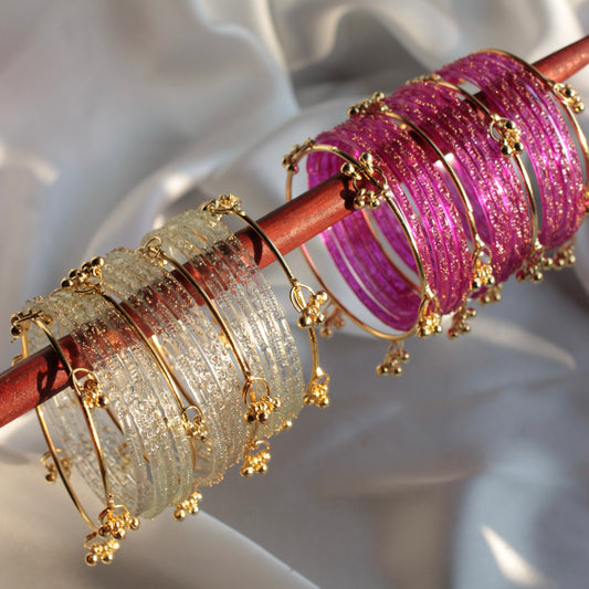Majesty Raindrop Kashmiri Bangle Set-4 Golden Bangles with Glass Churiyaan