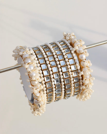 Noorané Bangle Set -Silver + Gold