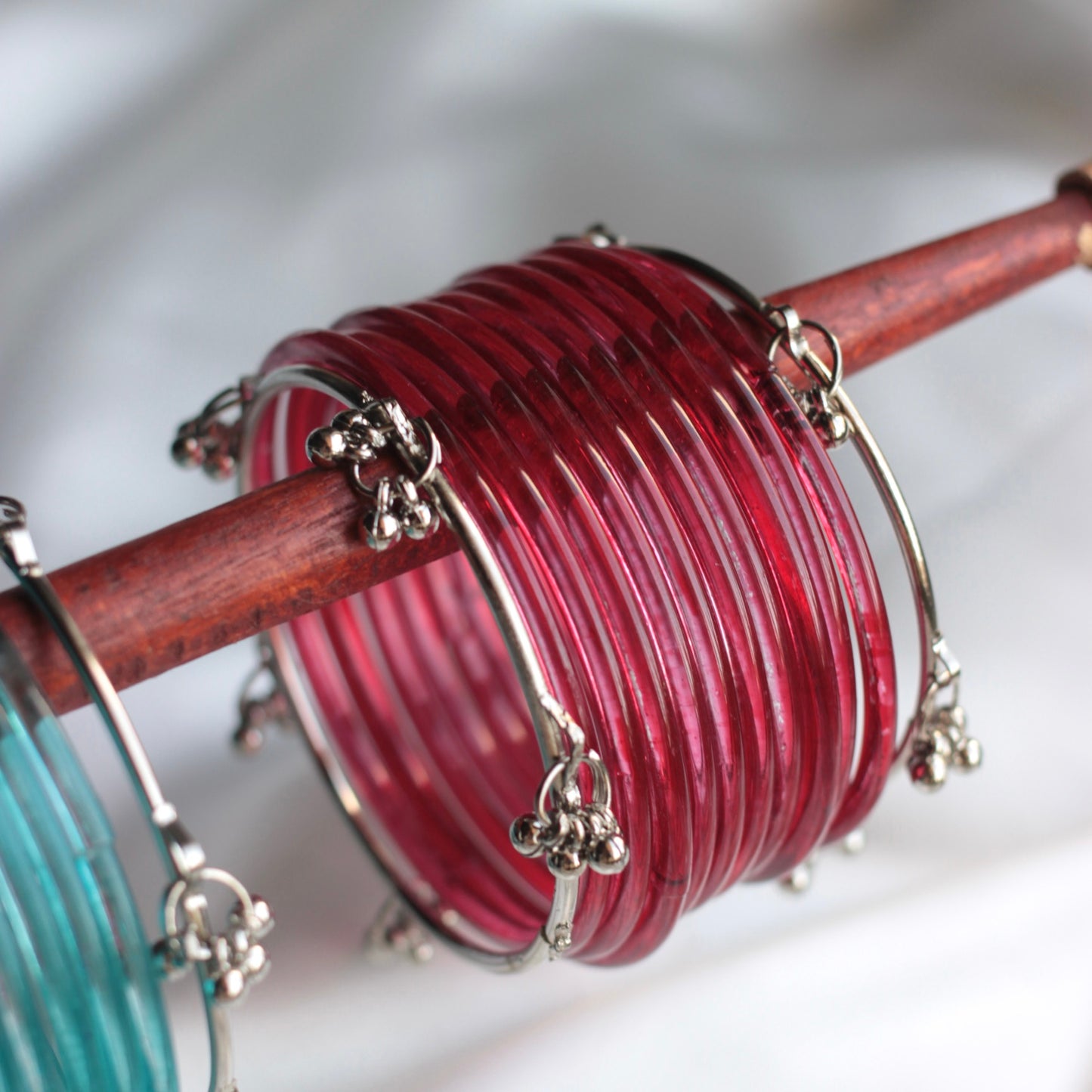 Jellyglow Jelly Glass Kashmiri Bangle Set-2 Silver Bangles with Glass Churiyaan (Copy)