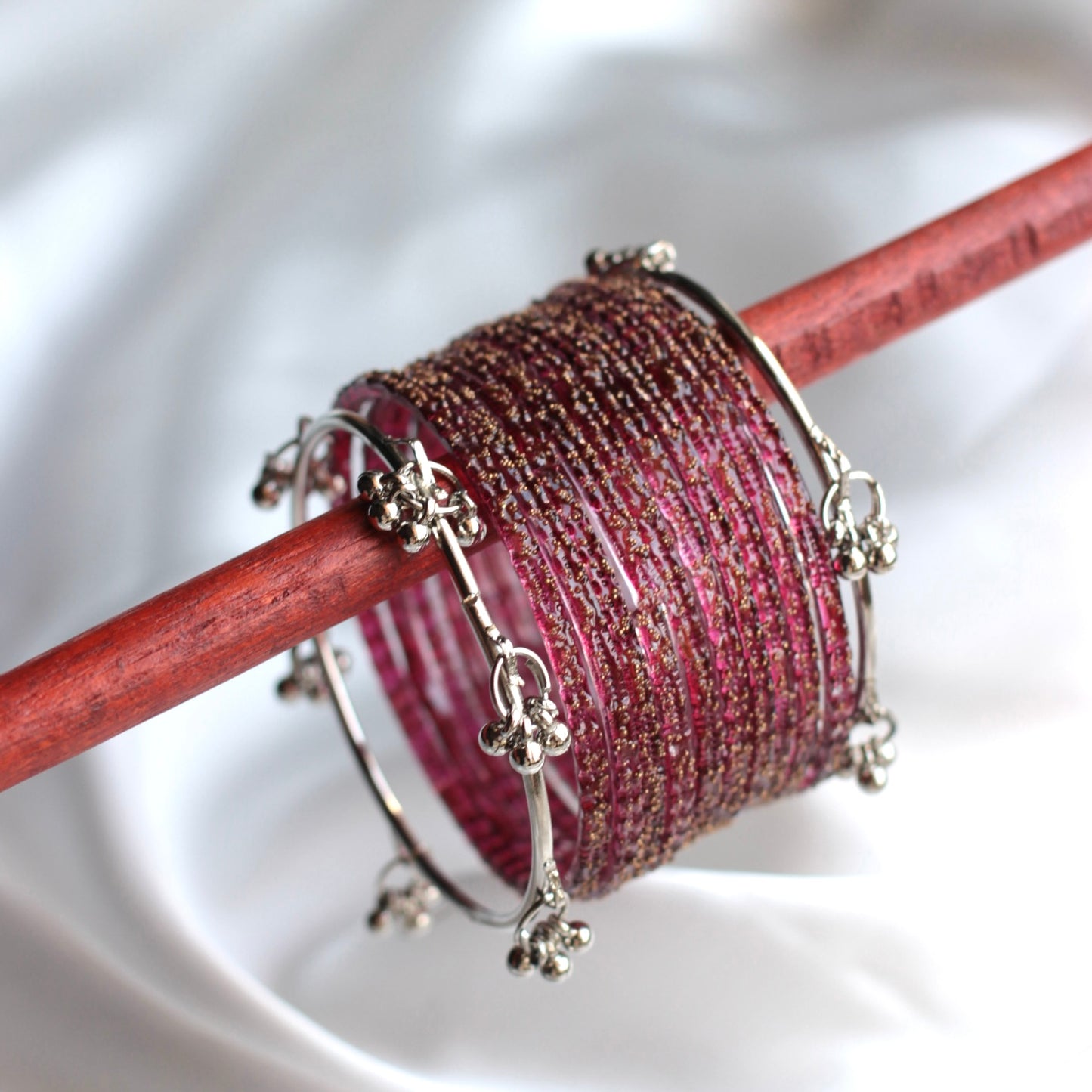 Mehfil Raindrop Kashmiri Bangle Set-2 Silver Bangles with Glass Churiyaan