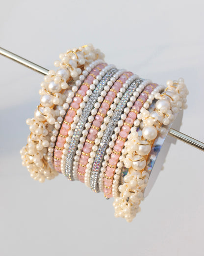 Gilded Gleam Bangle Set-Multi Pink & Silver