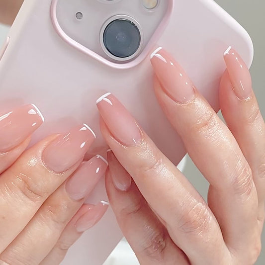 Pink Thin French Nails-Mid length Square nails- 2590-Free 4-pc Nail-kit included