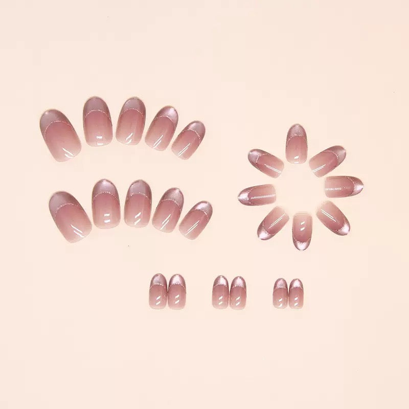 Nails-1524- Almond cateye nails- Free 24 -pc Sticker Sheet  included