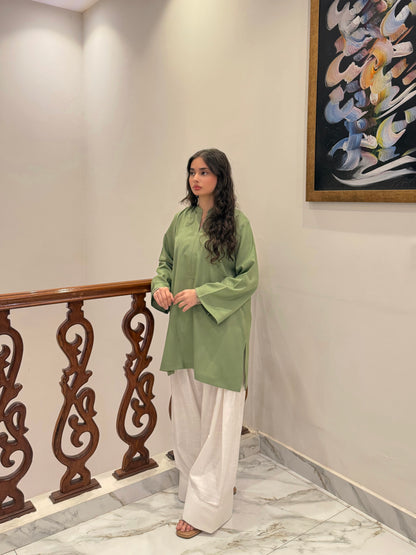 Sage Green Classic Farshi Set - 2 pc Stitched