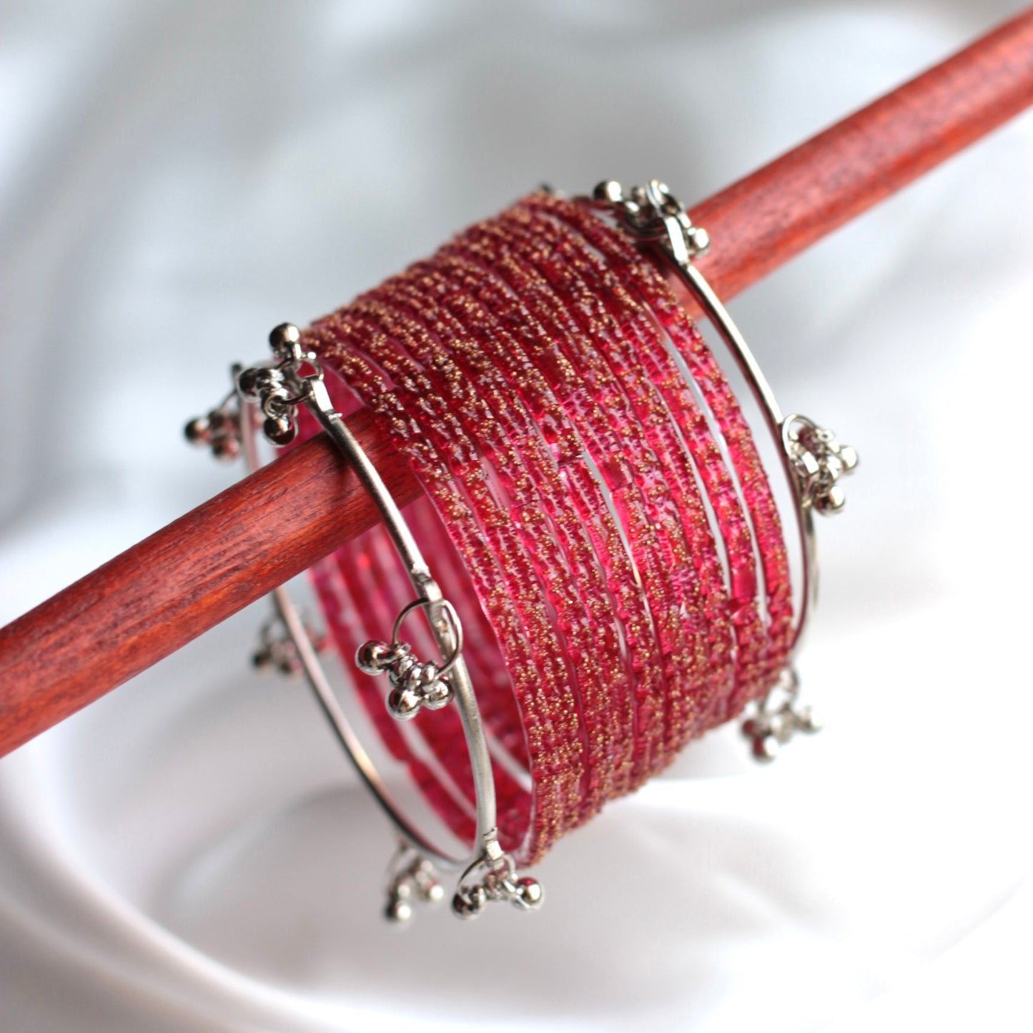 Mehfil Raindrop Kashmiri Bangle Set-2 Silver Bangles with Glass Churiyaan