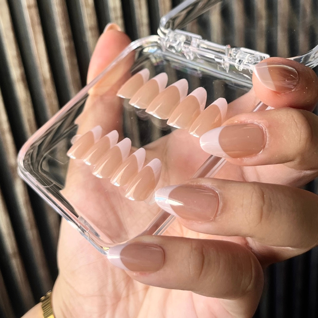 Nails-091-Hailey Chrome Pink Tips French Nails