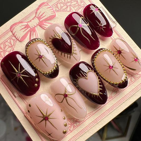 3D Maroon Nails-1028- Free 4 pc nail kit included