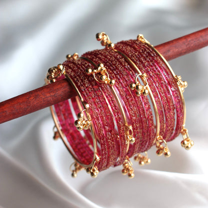 Majesty Raindrop Kashmiri Bangle Set-4 Golden Bangles with Glass Churiyaan