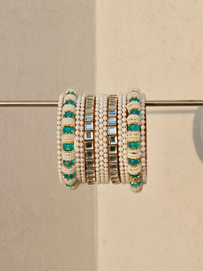 Kundan Royale Bangle Set-3-Turcoise