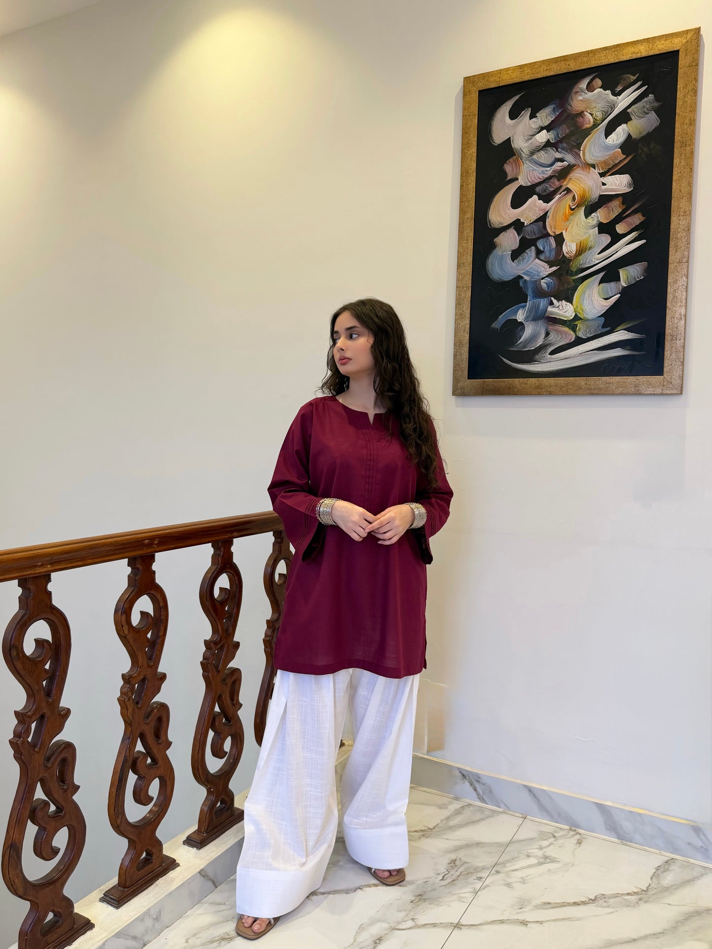 Plum Classic Farshi Set - 2 pc Stitched