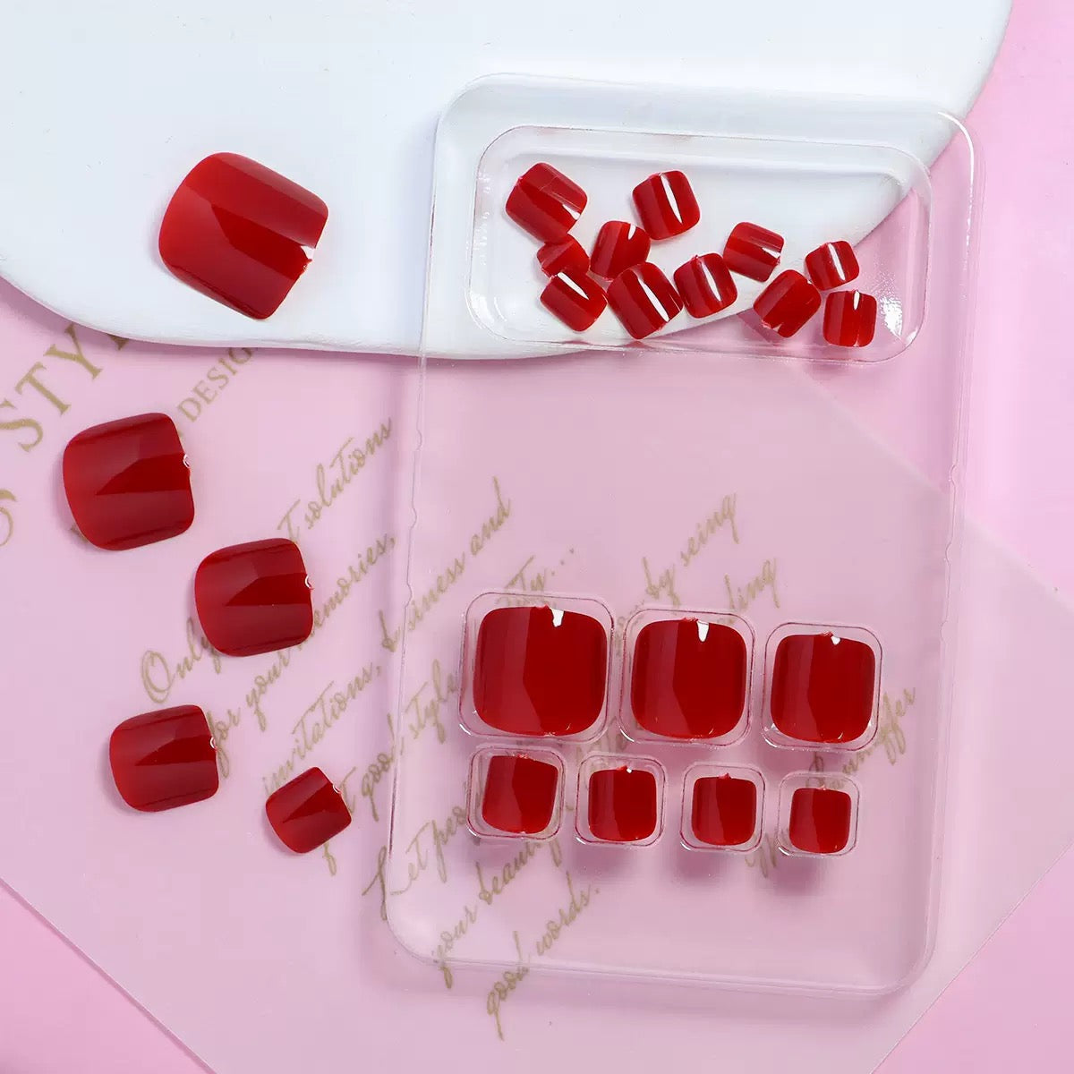 Bright red toe Nails-107- Free 4-pc Nail-kit included