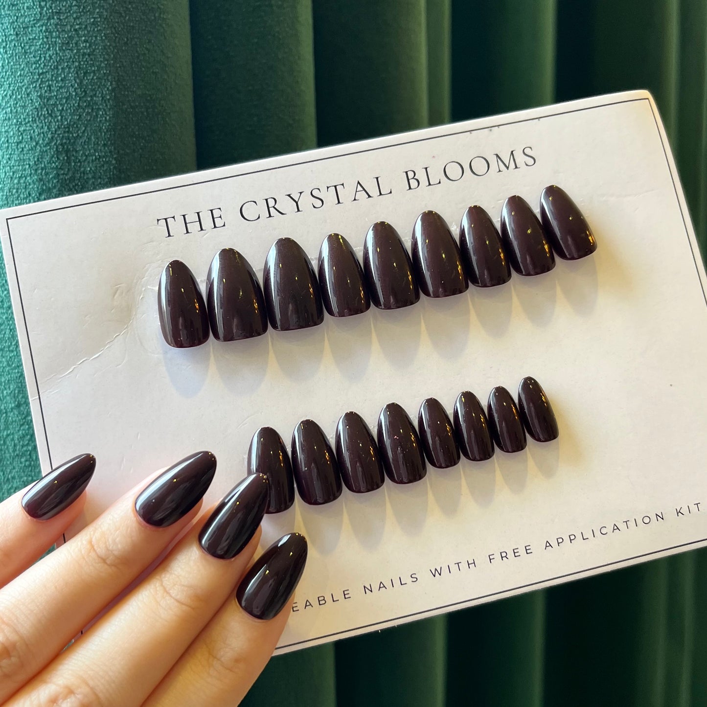 Nails-22DXS- Blackish Maroon Almond nails- Free 24pc Sticker Sheet included