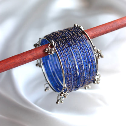 Mehfil Raindrop Kashmiri Bangle Set-2 Silver Bangles with Glass Churiyaan