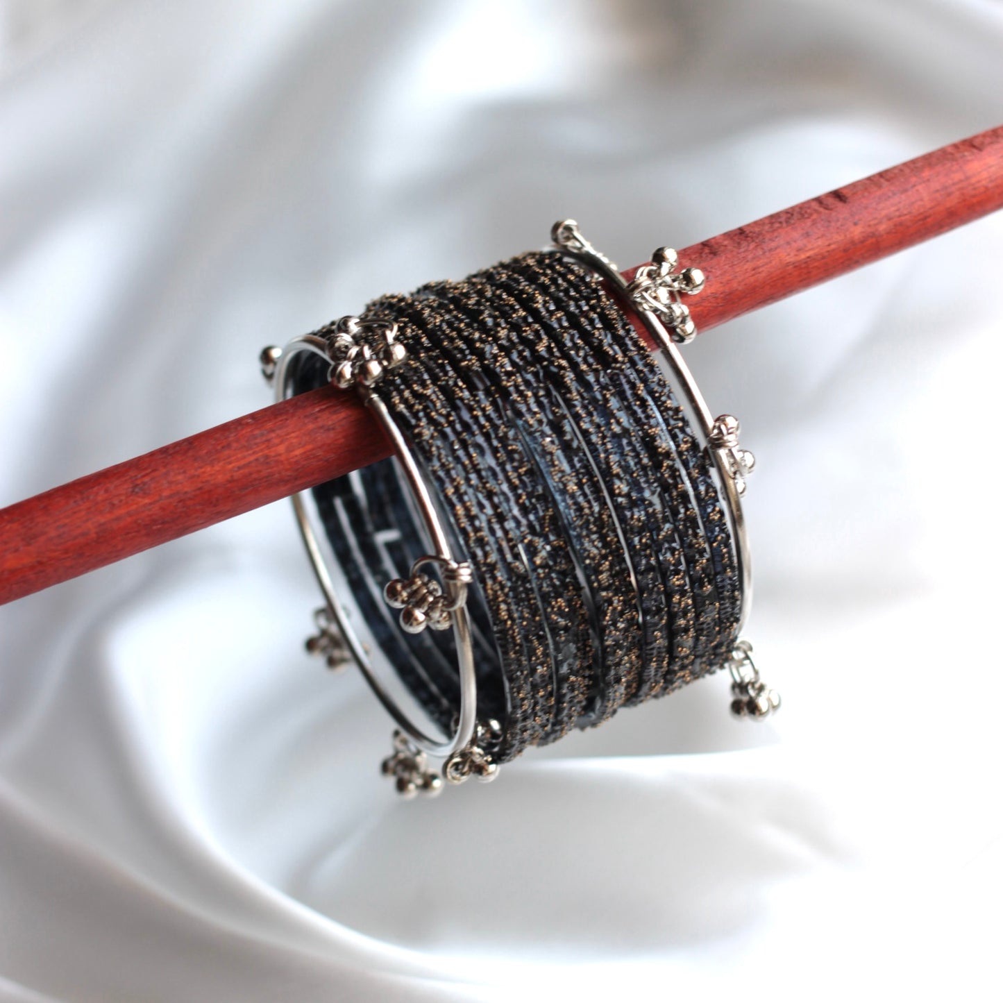 Mehfil Raindrop Kashmiri Bangle Set-2 Silver Bangles with Glass Churiyaan