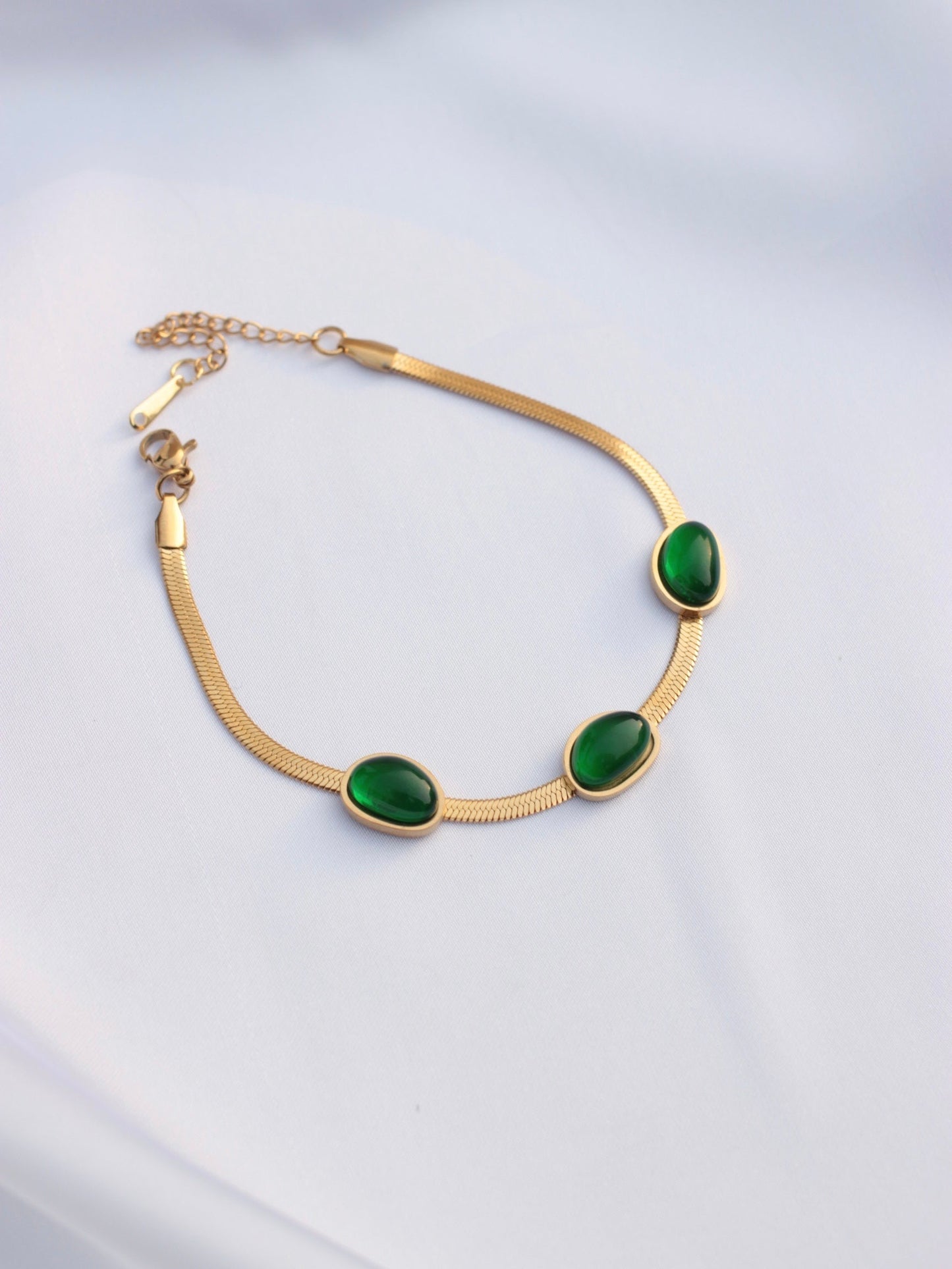 JBracelet- Non Tarnish - 24K Gold plated Anti Tarnish Everyday wear Bracelet-372 Green