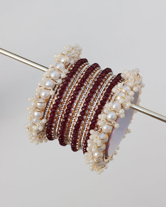 Naqsh-e-Sitara Bangle Set-Dark Maroon