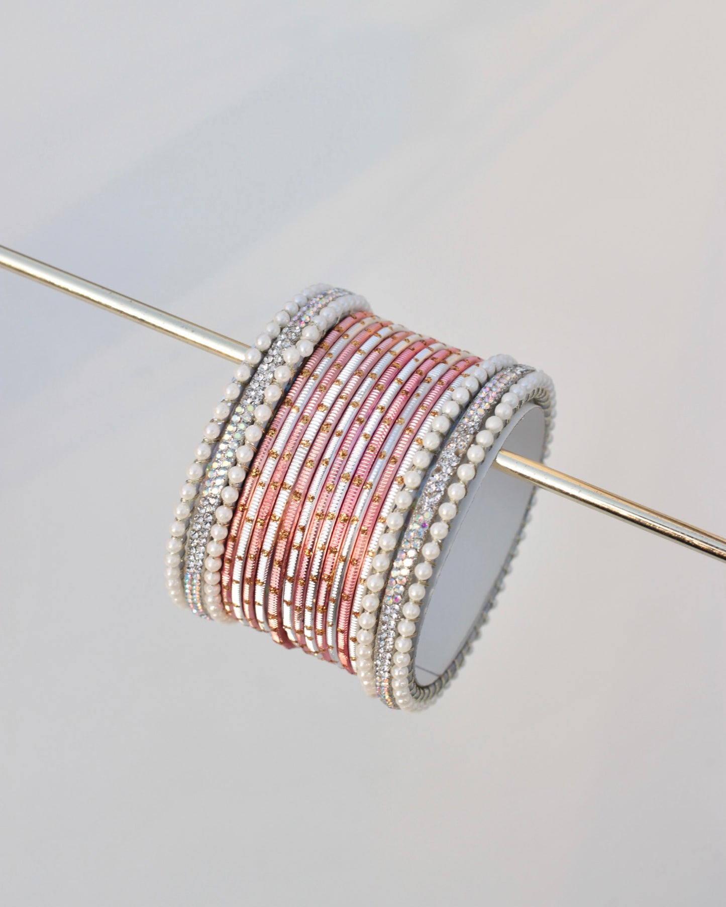 Luminous Bloom Bangle Set-Pink & Silver