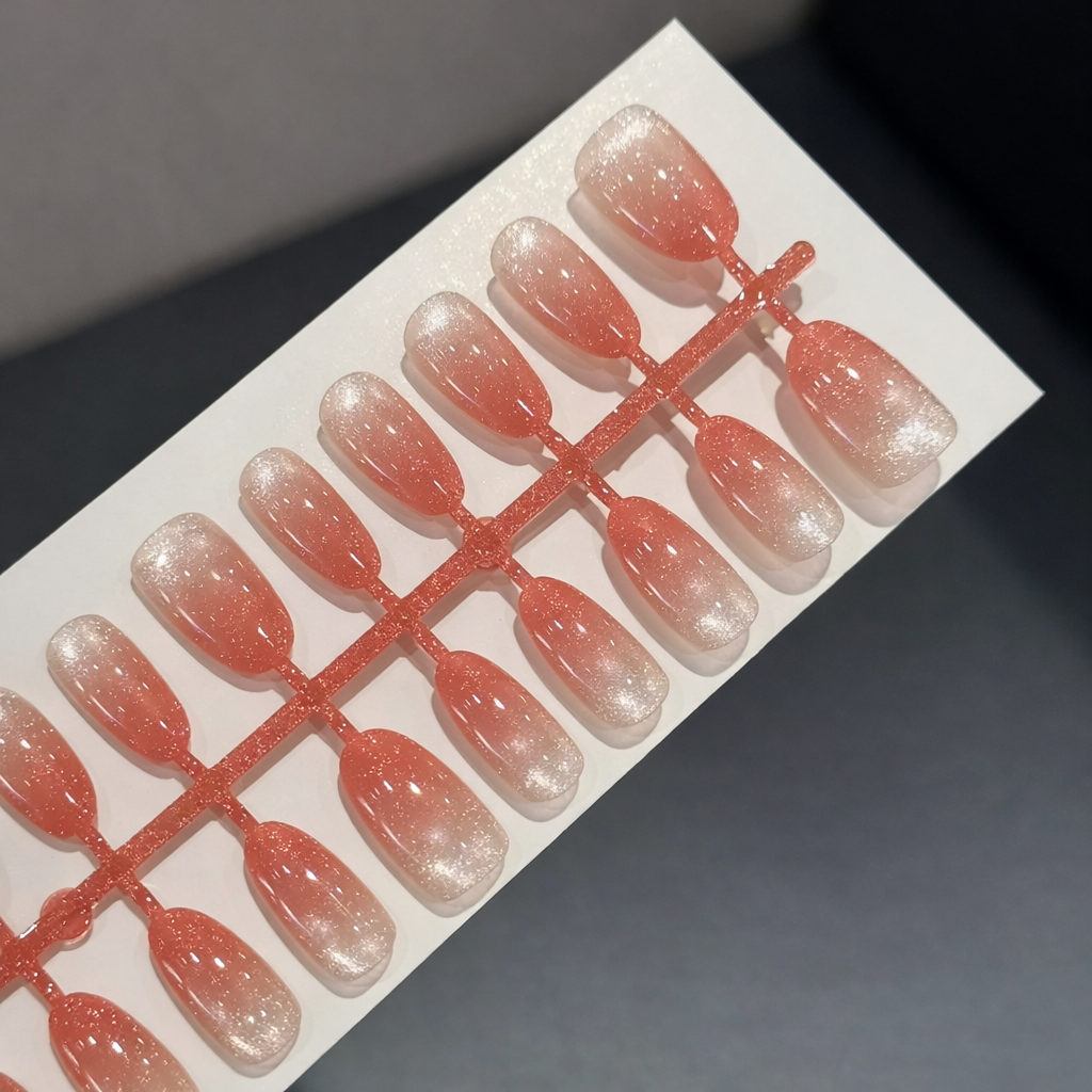 [PREMIUM] Handmade Cat-eye Reflective Nails-408- (Long Round shape- 30 nails) Free 24 pc Sticker Sheet  included