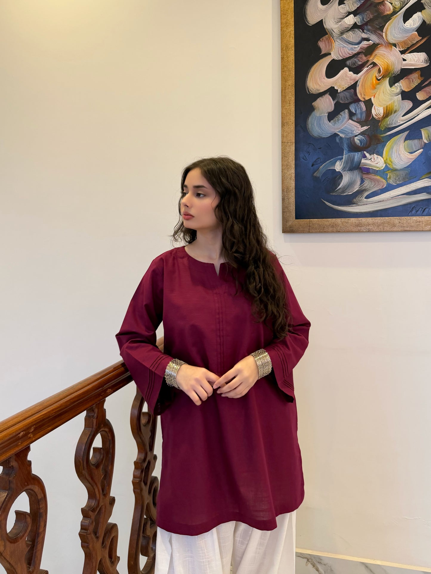 Plum Classic Farshi Set - 2 pc Stitched