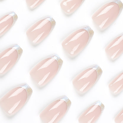Glitter French Nails-Mid length Square nails- 2326-Free 4-pc Nail-kit included